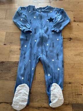 Pekkle Blue Baby Footed One-Piece with Guitar Print size 18 months
